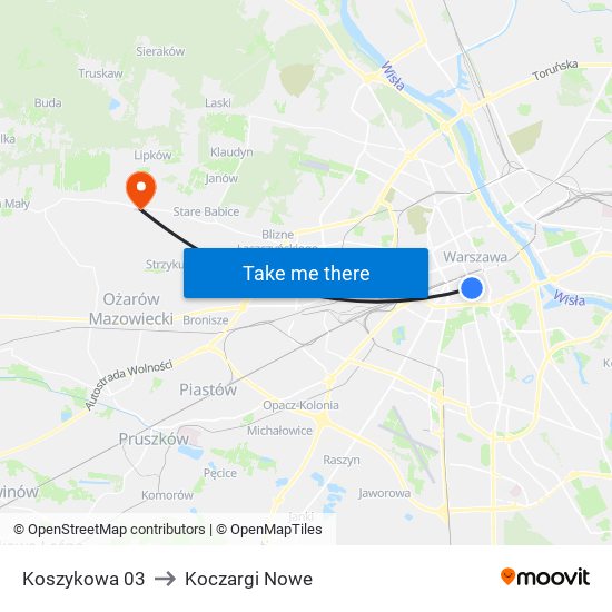 Koszykowa 03 to Koczargi Nowe map