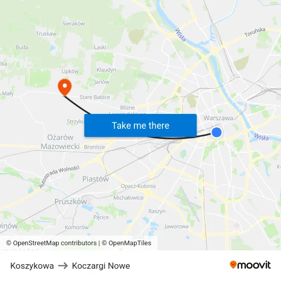 Koszykowa to Koczargi Nowe map