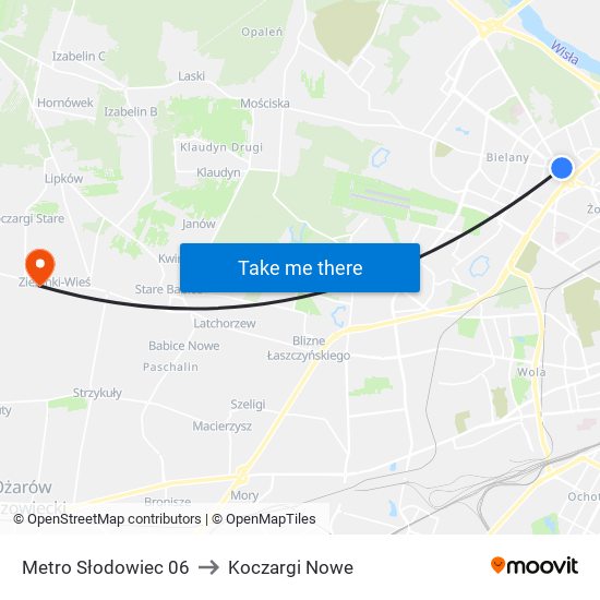 Metro Słodowiec 06 to Koczargi Nowe map