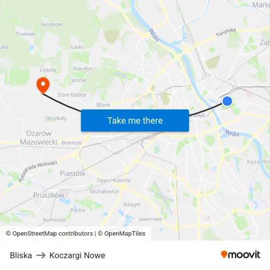 Bliska to Koczargi Nowe map