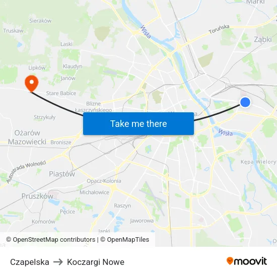 Czapelska to Koczargi Nowe map
