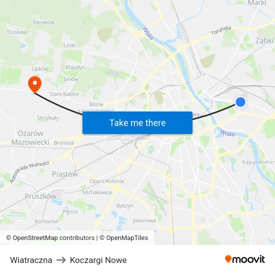 Wiatraczna to Koczargi Nowe map