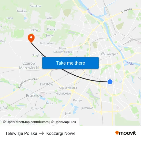 Telewizja Polska to Koczargi Nowe map