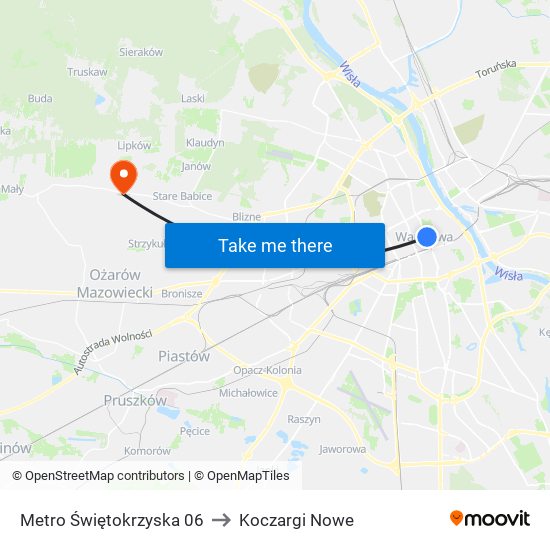 Metro Świętokrzyska 06 to Koczargi Nowe map