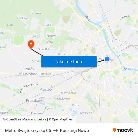 Metro Świętokrzyska 05 to Koczargi Nowe map