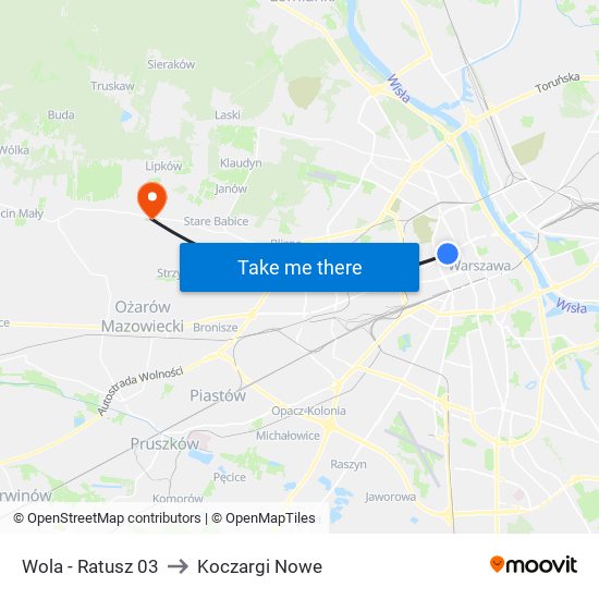 Wola-Ratusz to Koczargi Nowe map