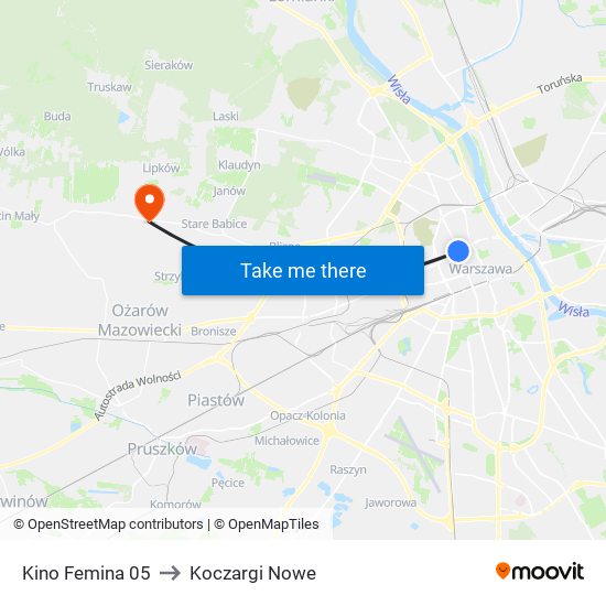 Kino Femina to Koczargi Nowe map