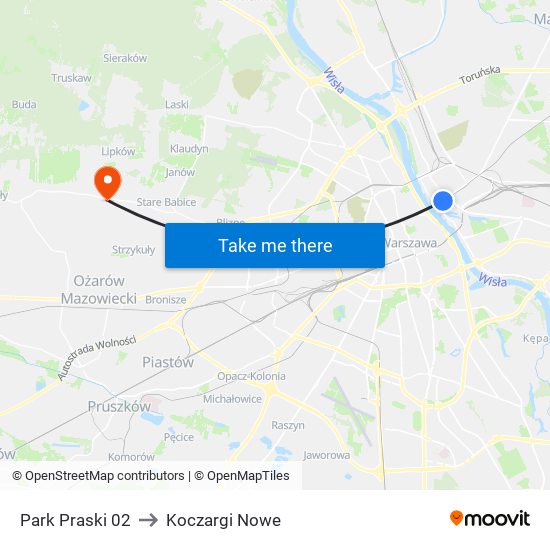 Park Praski to Koczargi Nowe map