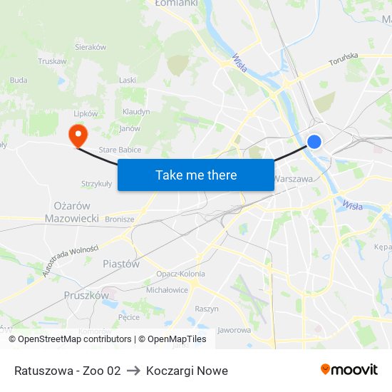 Ratuszowa-Zoo to Koczargi Nowe map