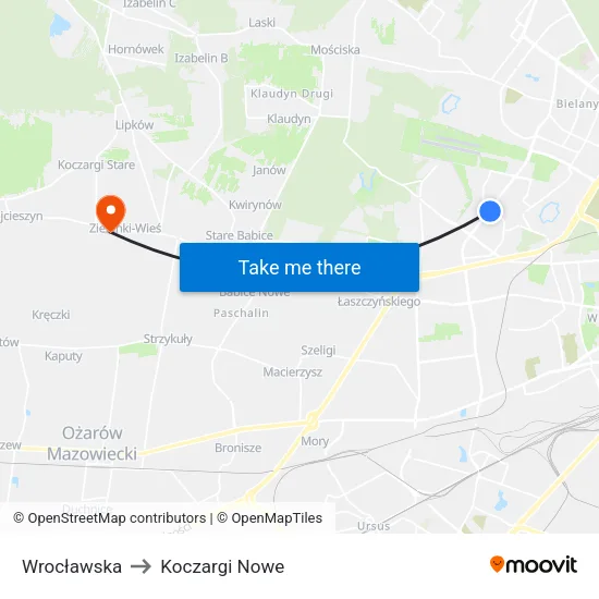 Wrocławska to Koczargi Nowe map