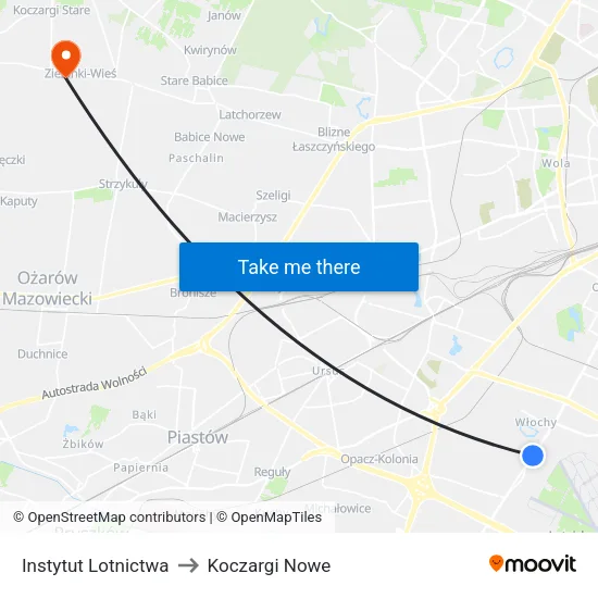 Instytut Lotnictwa to Koczargi Nowe map