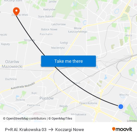 P+R Al. Krakowska 03 to Koczargi Nowe map