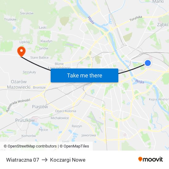 Wiatraczna to Koczargi Nowe map