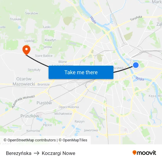 Berezyńska to Koczargi Nowe map
