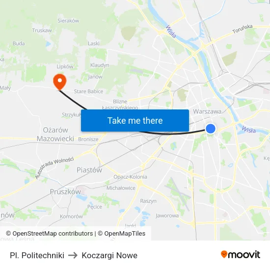 Pl. Politechniki to Koczargi Nowe map