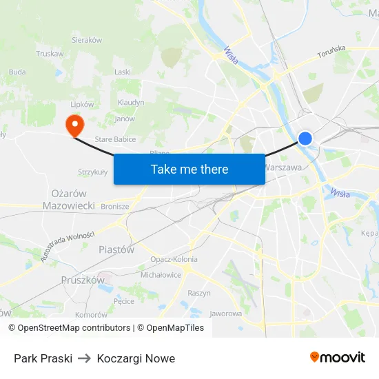 Park Praski to Koczargi Nowe map