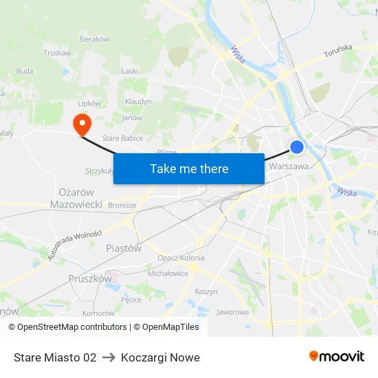 Stare Miasto to Koczargi Nowe map