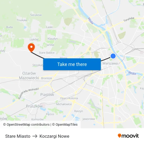 Stare Miasto to Koczargi Nowe map