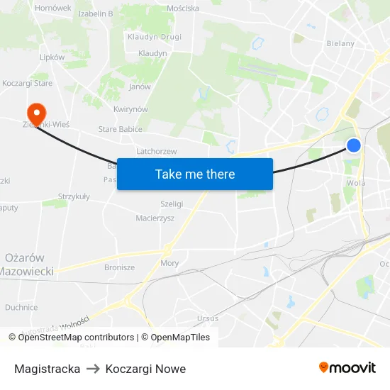 Magistracka to Koczargi Nowe map