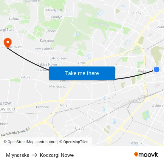 Młynarska to Koczargi Nowe map