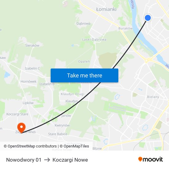 Nowodwory to Koczargi Nowe map