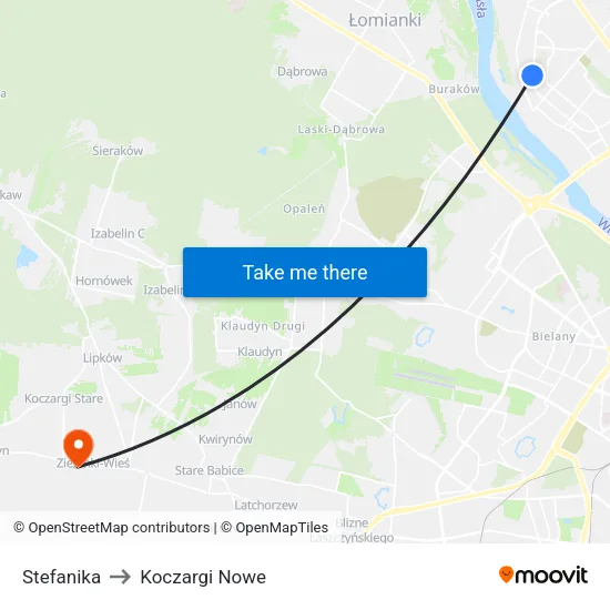 Stefanika to Koczargi Nowe map