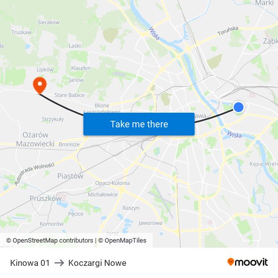 Kinowa to Koczargi Nowe map