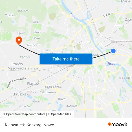 Kinowa to Koczargi Nowe map