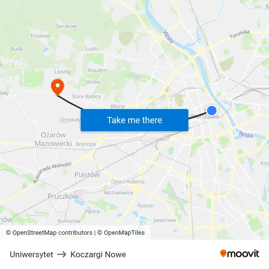 Uniwersytet to Koczargi Nowe map