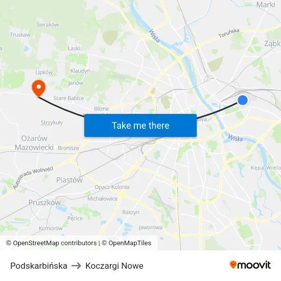 Podskarbińska to Koczargi Nowe map