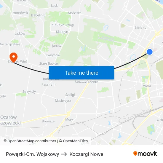 Powązki - Cm. Wojskowy to Koczargi Nowe map