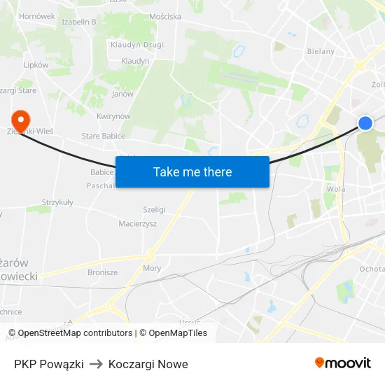 PKP Powązki to Koczargi Nowe map