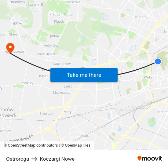 Ostroroga to Koczargi Nowe map