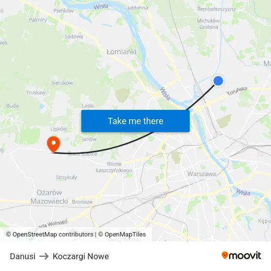 Danusi to Koczargi Nowe map