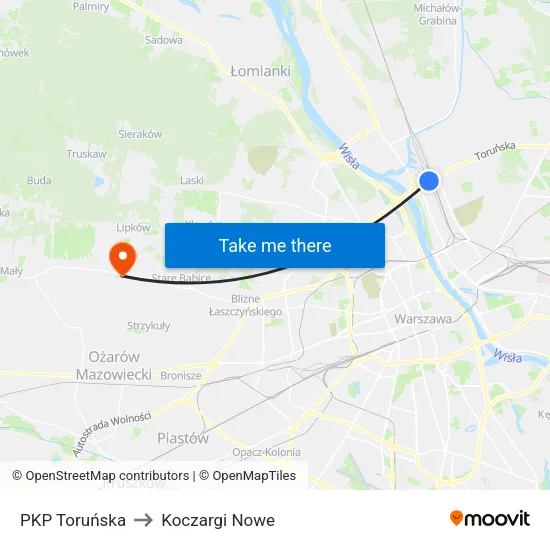 PKP Toruńska to Koczargi Nowe map