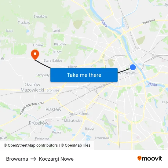 Browarna to Koczargi Nowe map