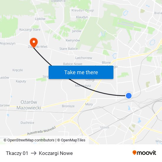 Tkaczy 01 to Koczargi Nowe map