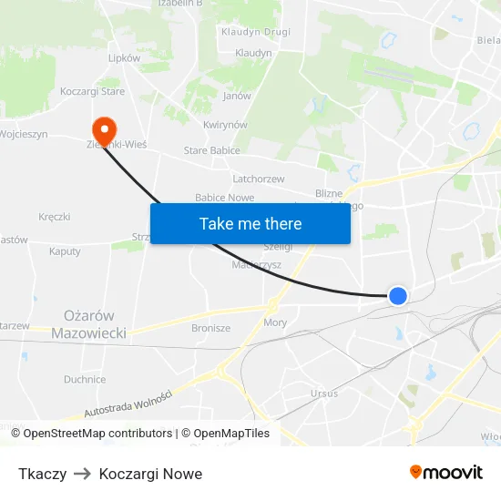 Tkaczy to Koczargi Nowe map