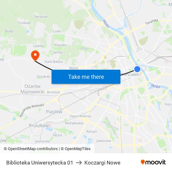 Biblioteka Uniwersytecka to Koczargi Nowe map