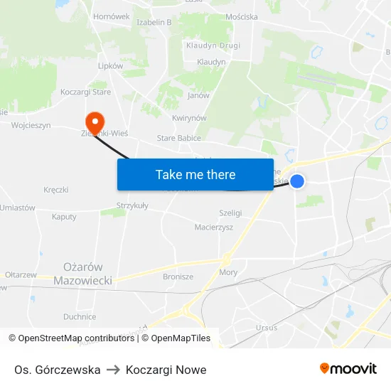 Os. Górczewska to Koczargi Nowe map