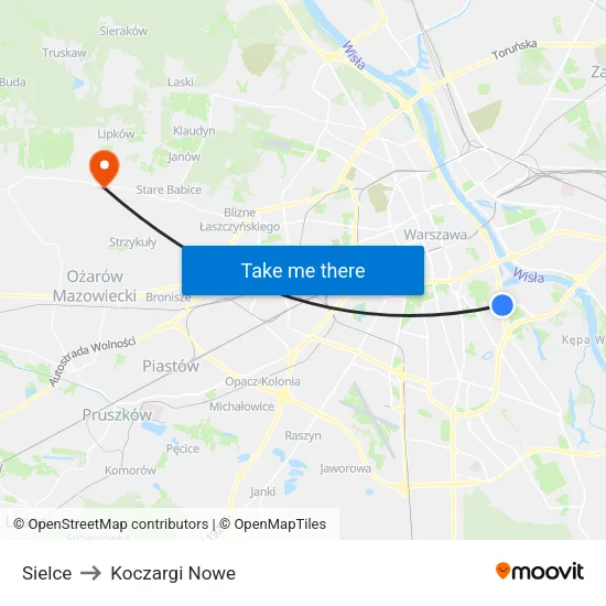 Sielce to Koczargi Nowe map