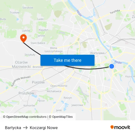 Bartycka to Koczargi Nowe map