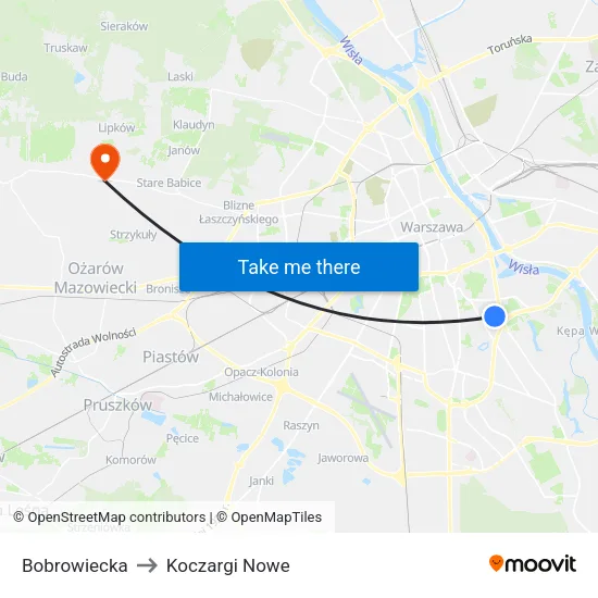 Bobrowiecka to Koczargi Nowe map