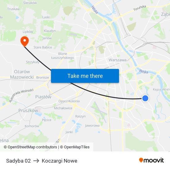 Sadyba 02 to Koczargi Nowe map