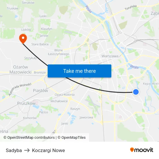 Sadyba to Koczargi Nowe map