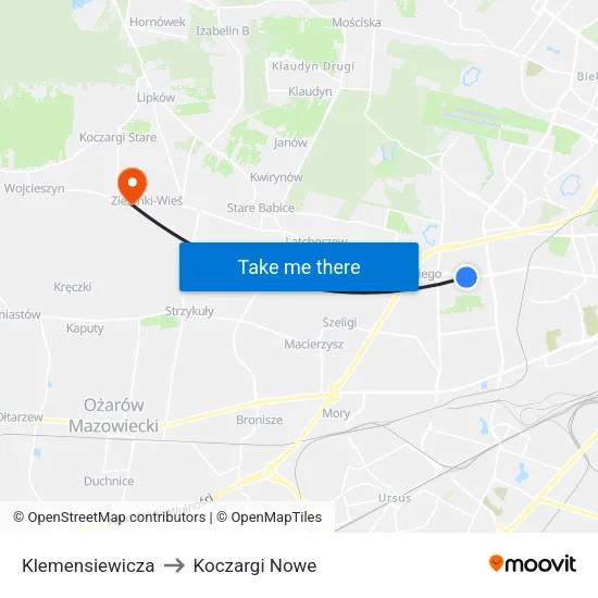 Klemensiewicza to Koczargi Nowe map