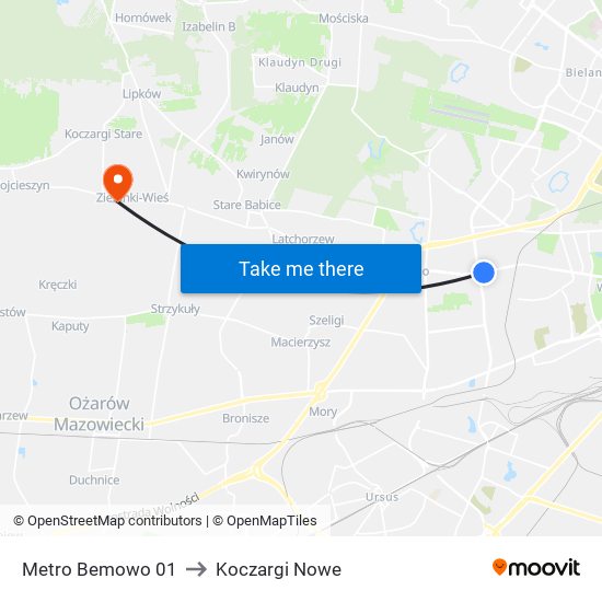 Metro Bemowo 01 to Koczargi Nowe map