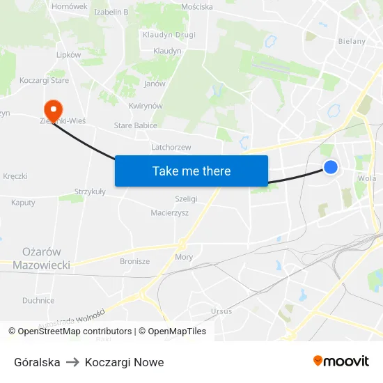 Góralska to Koczargi Nowe map