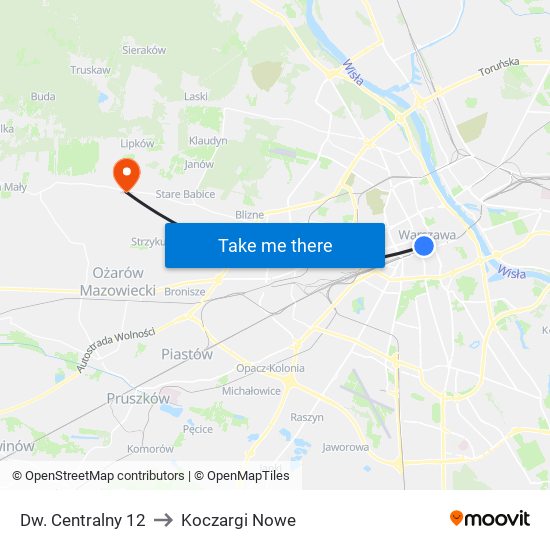 Dw. Centralny 12 to Koczargi Nowe map