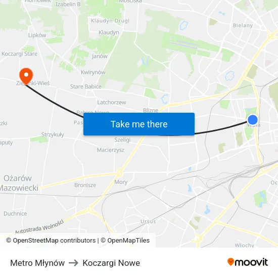 Metro Młynów to Koczargi Nowe map